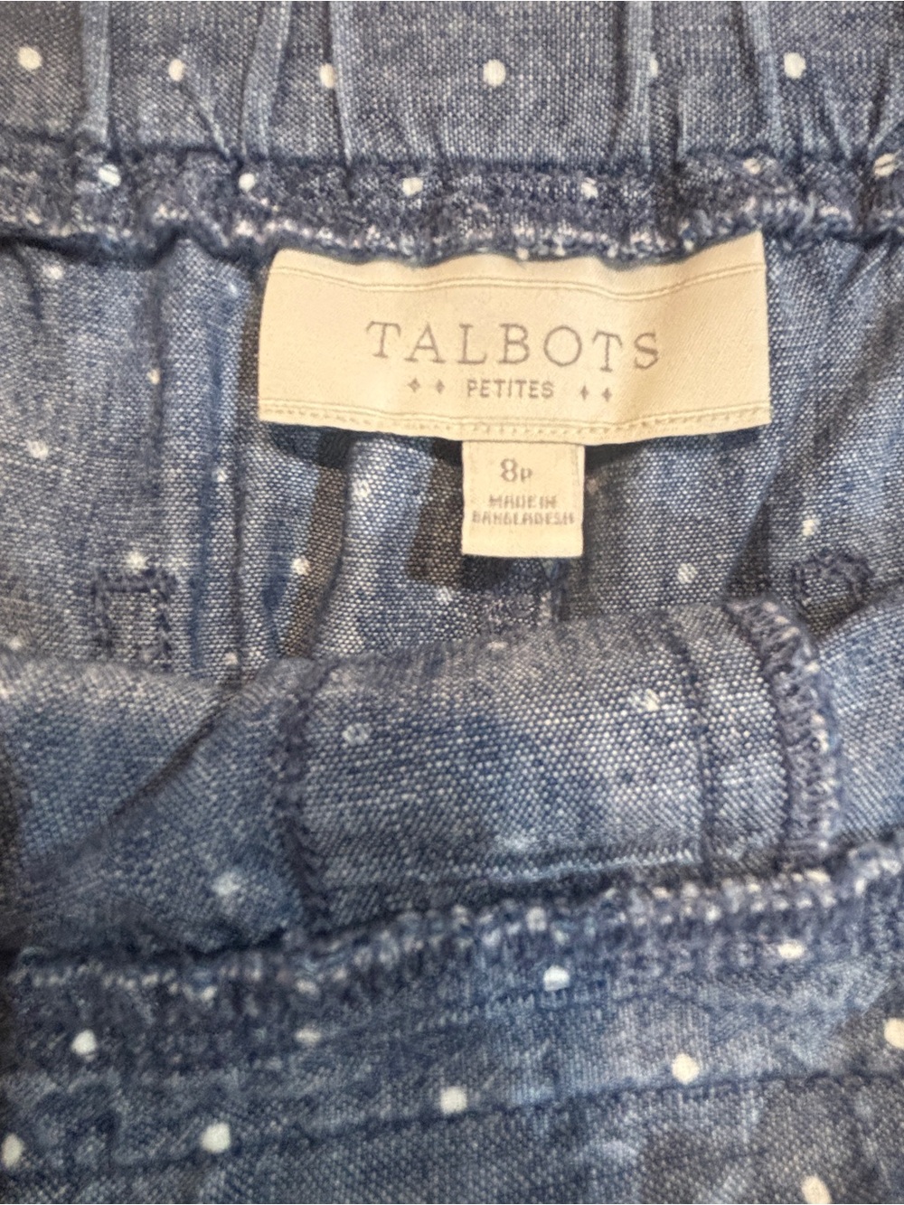 Talbots Petites Blue Chambray Polka Dot Pull-On Shorts